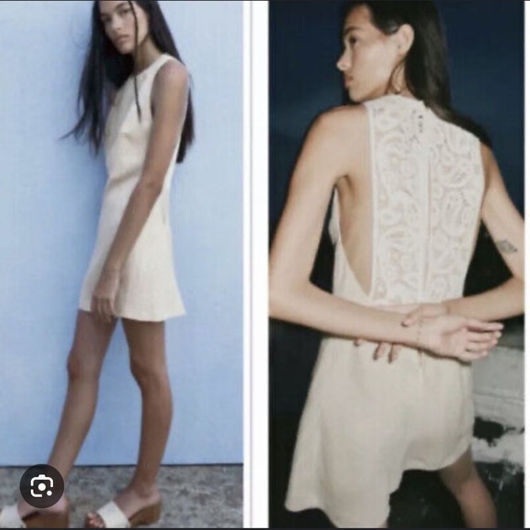Zara, women’s Sleeveless Cream dress, with lace back, size XL - Picture 6 of 10